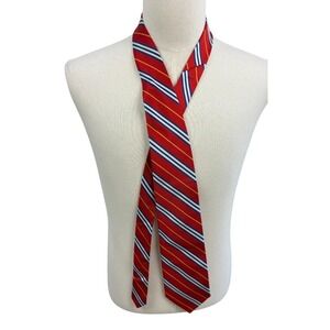 Rooster Mens Red Blue White Striped Silk Classic Preppy Mens Necktie